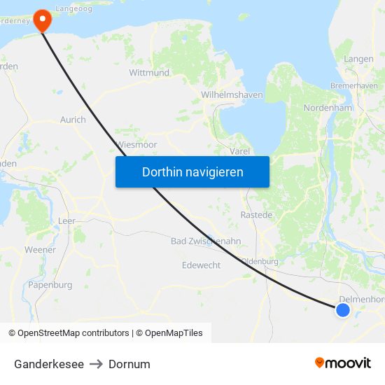 Ganderkesee to Dornum map