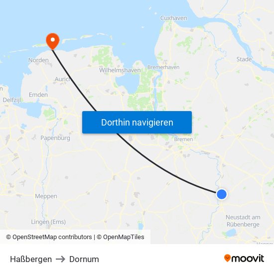 Haßbergen to Dornum map