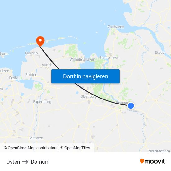 Oyten to Dornum map