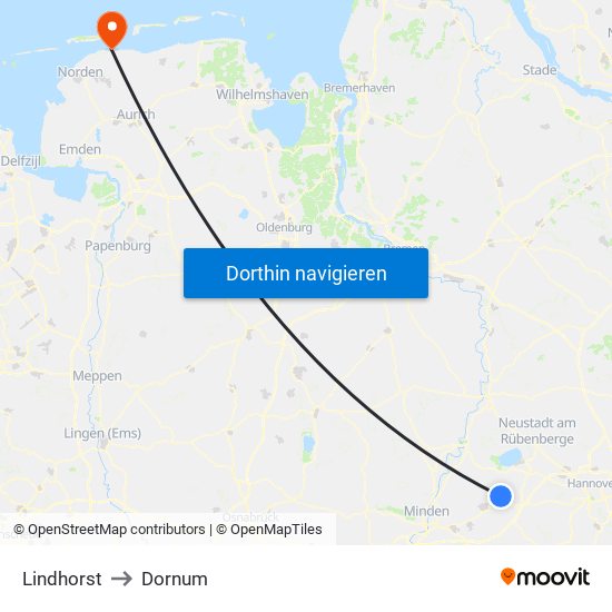 Lindhorst to Dornum map