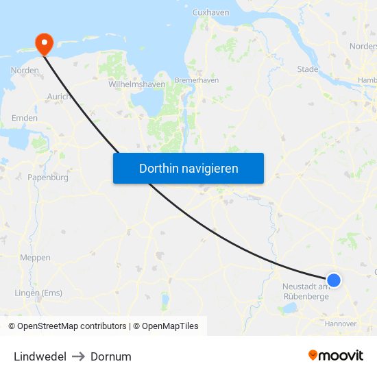 Lindwedel to Dornum map