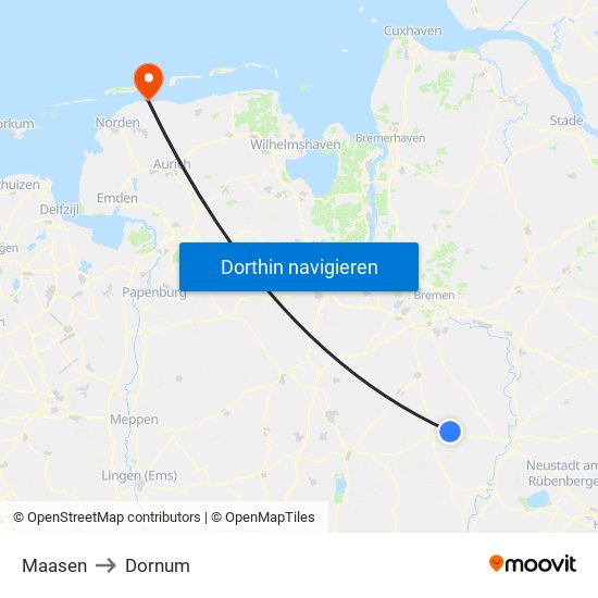 Maasen to Dornum map