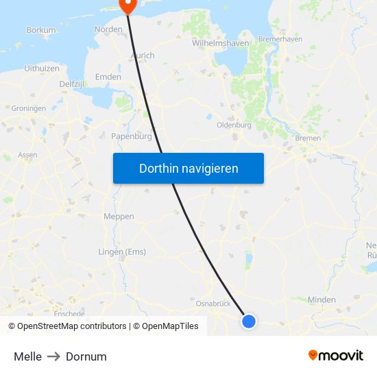 Melle to Dornum map