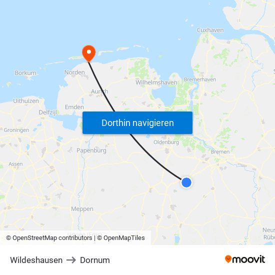 Wildeshausen to Dornum map