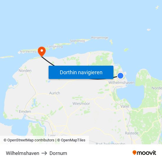 Wilhelmshaven to Dornum map