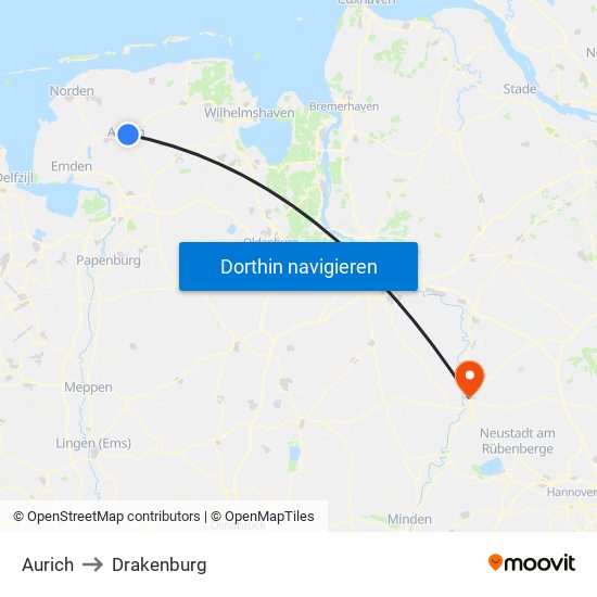 Aurich to Drakenburg map
