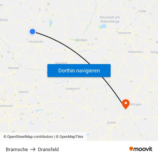 Bramsche to Dransfeld map