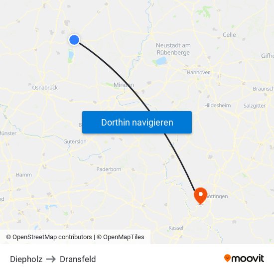 Diepholz to Dransfeld map