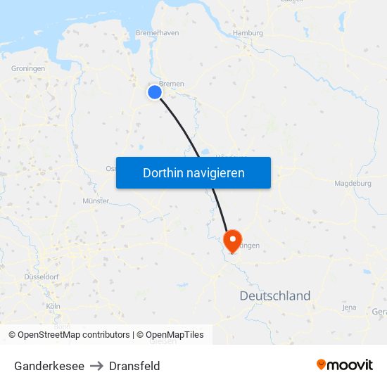 Ganderkesee to Dransfeld map