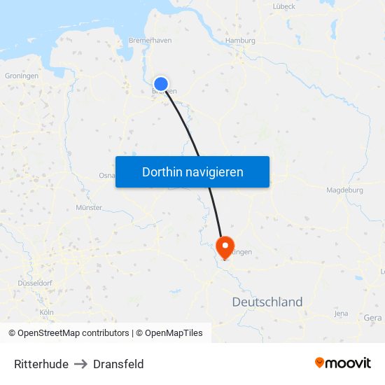 Ritterhude to Dransfeld map