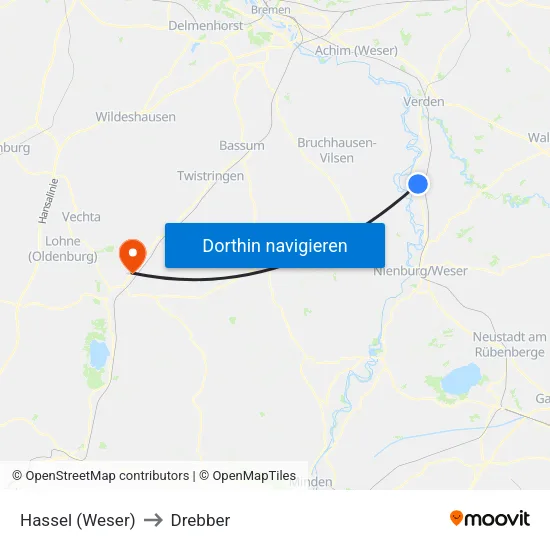 Hassel (Weser) to Drebber map