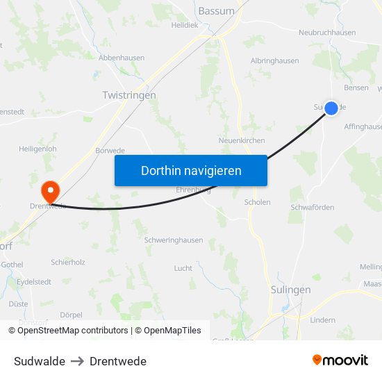 Sudwalde to Drentwede map