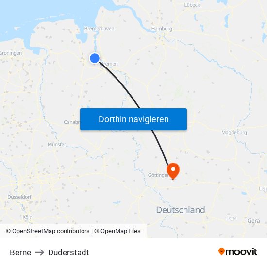 Berne to Duderstadt map