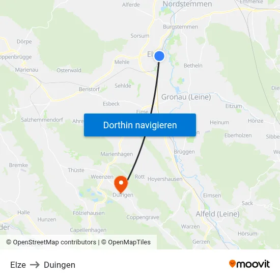 Elze to Duingen map