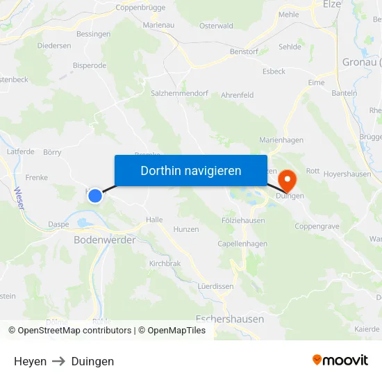 Heyen to Duingen map