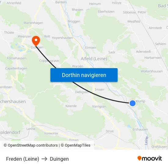 Freden (Leine) to Duingen map
