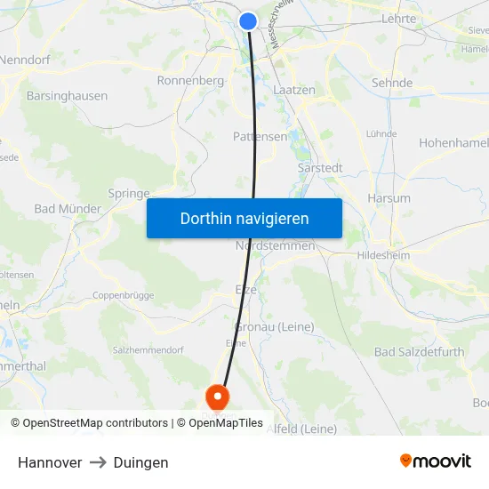 Hannover to Duingen map