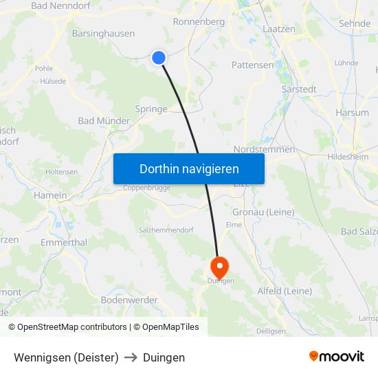 Wennigsen (Deister) to Duingen map