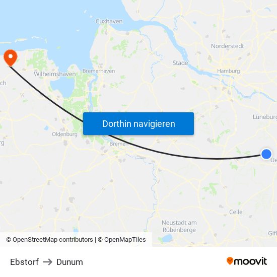 Ebstorf to Dunum map