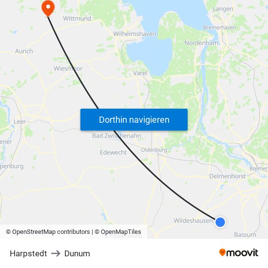 Harpstedt to Dunum map