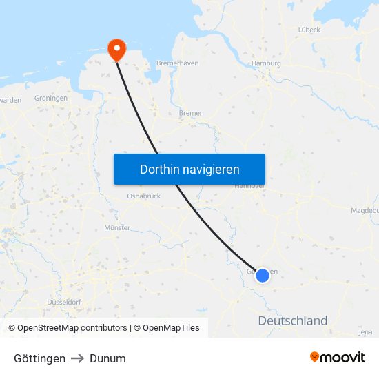 Göttingen to Dunum map