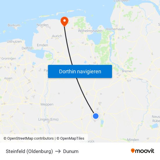 Steinfeld (Oldenburg) to Dunum map