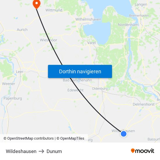 Wildeshausen to Dunum map