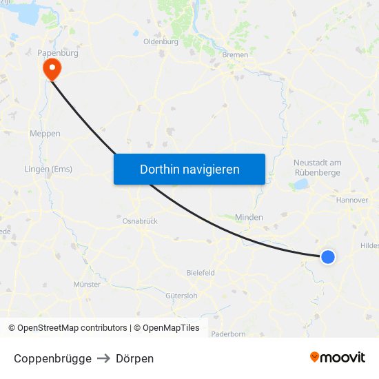 Coppenbrügge to Dörpen map