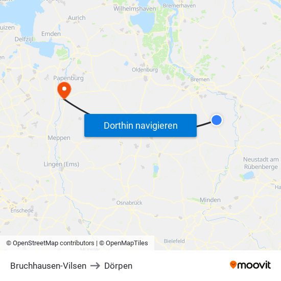 Bruchhausen-Vilsen to Dörpen map