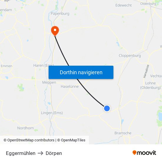 Eggermühlen to Dörpen map