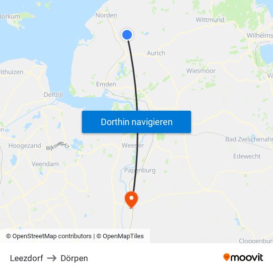 Leezdorf to Dörpen map