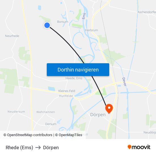 Rhede (Ems) to Dörpen map