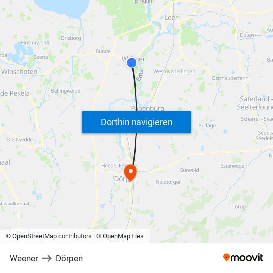 Weener to Dörpen map