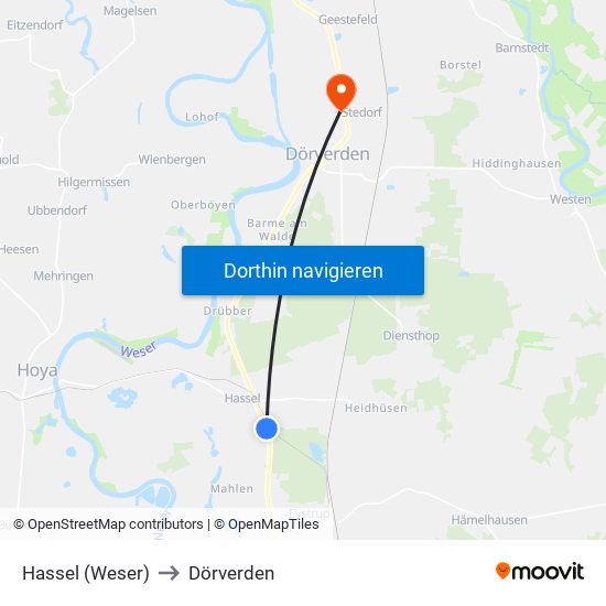 Hassel (Weser) to Dörverden map