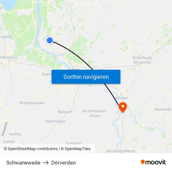 Schwanewede to Dörverden map