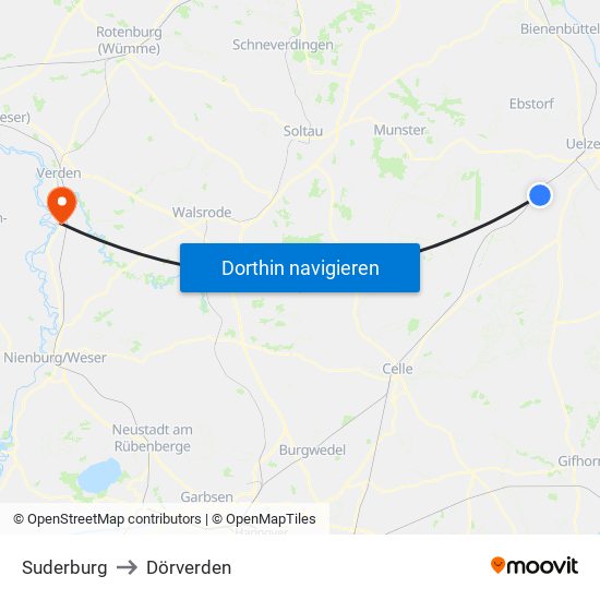 Suderburg to Dörverden map