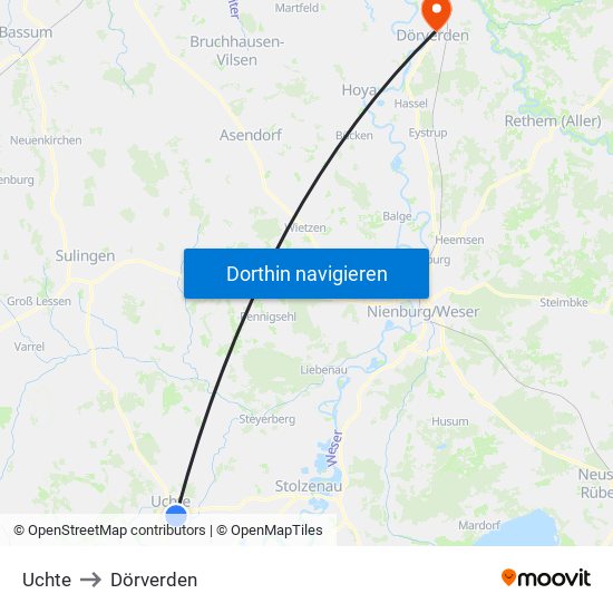 Uchte to Dörverden map