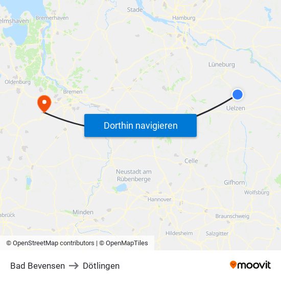 Bad Bevensen to Dötlingen map