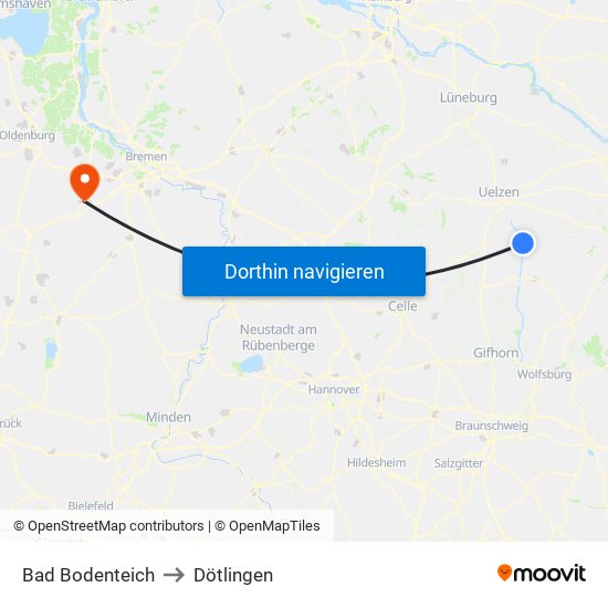 Bad Bodenteich to Dötlingen map