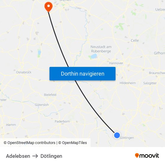 Adelebsen to Dötlingen map
