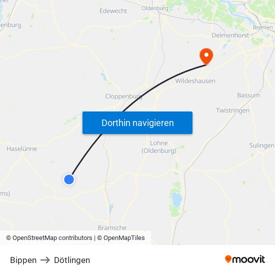 Bippen to Dötlingen map