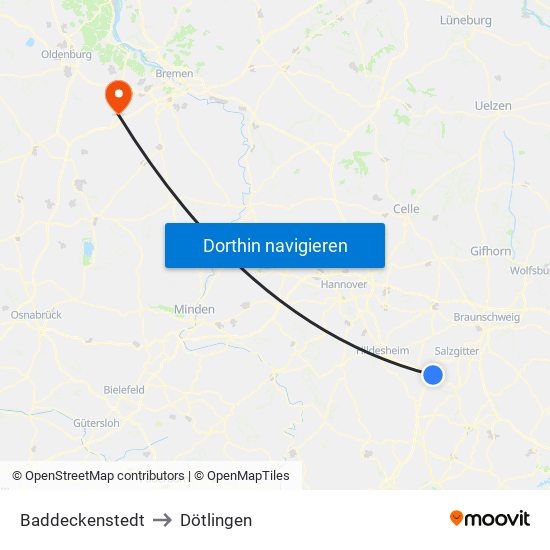 Baddeckenstedt to Dötlingen map