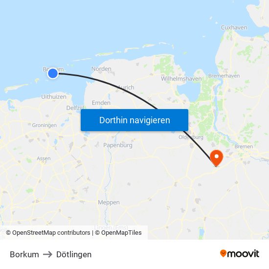 Borkum to Dötlingen map