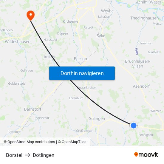 Borstel to Dötlingen map