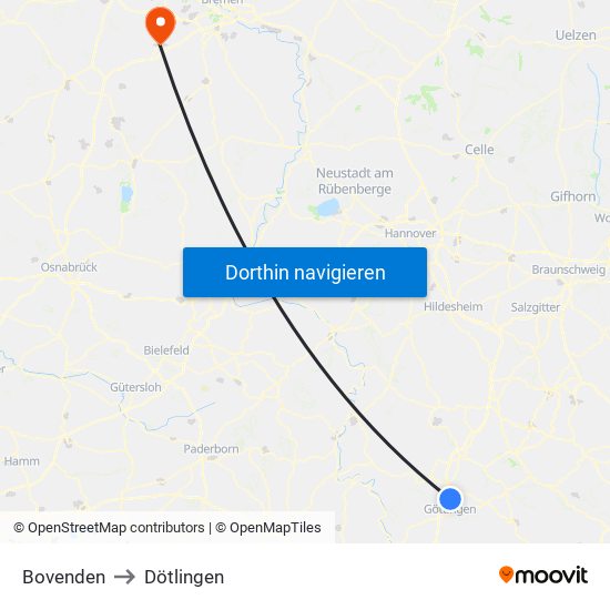 Bovenden to Dötlingen map