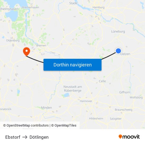 Ebstorf to Dötlingen map