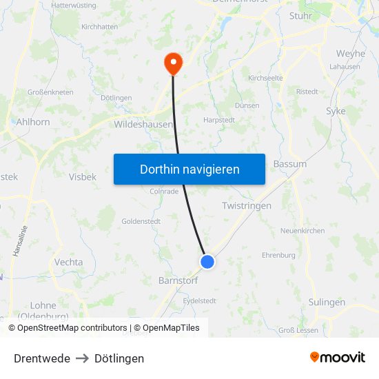 Drentwede to Dötlingen map