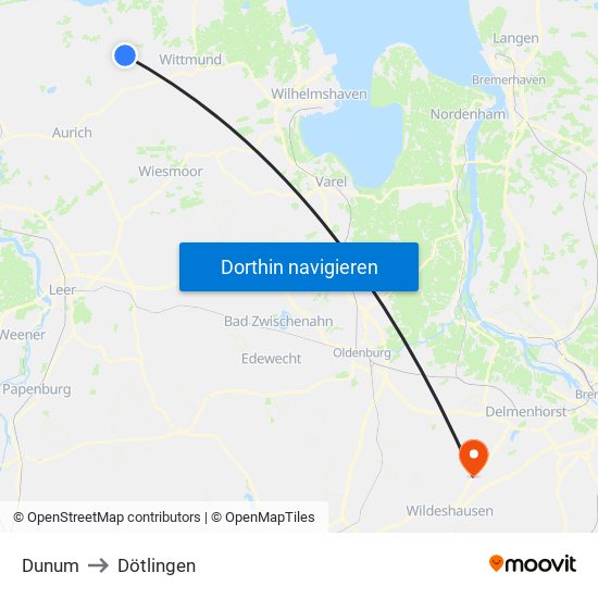 Dunum to Dötlingen map