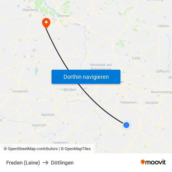 Freden (Leine) to Dötlingen map