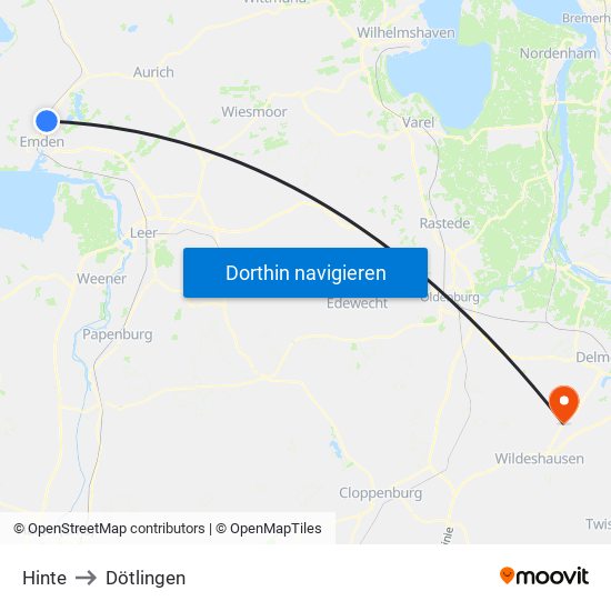 Hinte to Dötlingen map